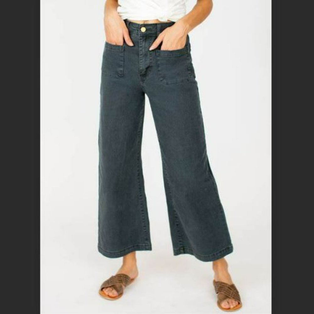 NEW Joyfolie Avina Wide Leg Cropped Pants Indigo